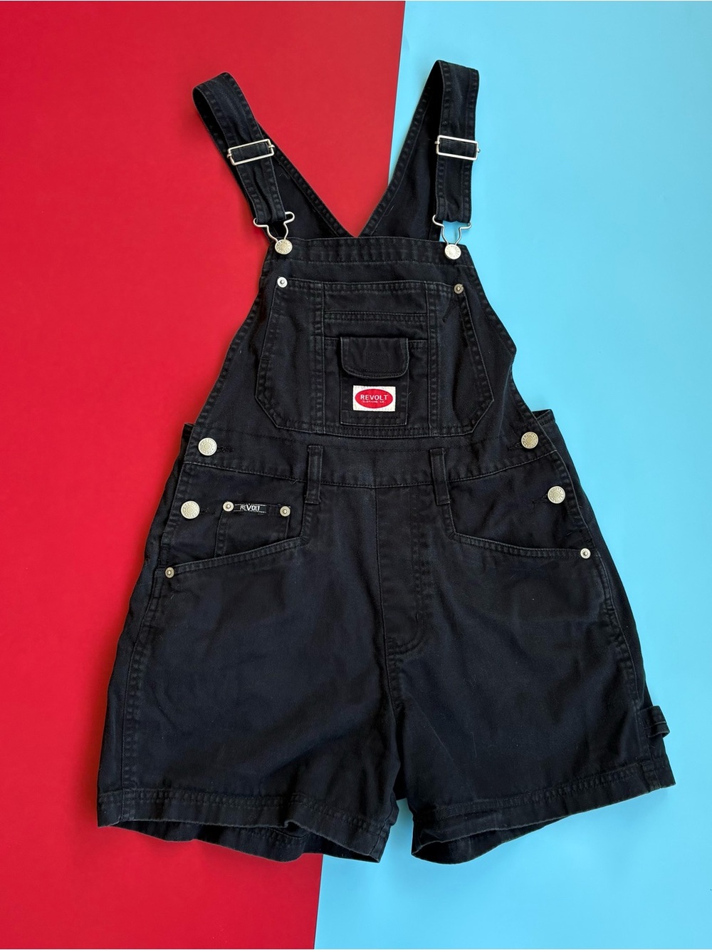Revolt Clothing Co Black Denim Short Overalls Shortalls Utility Y2K Workwear